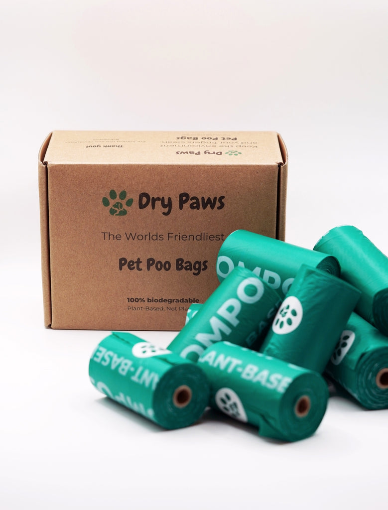 100% Biodegradable Plant Based Pet Poo Bags - 12 Rolls - Dry Paws