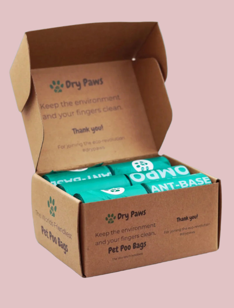 180 Biodegradable Plant Based Pet Poo Bags - 12 Rolls - Dry Paws