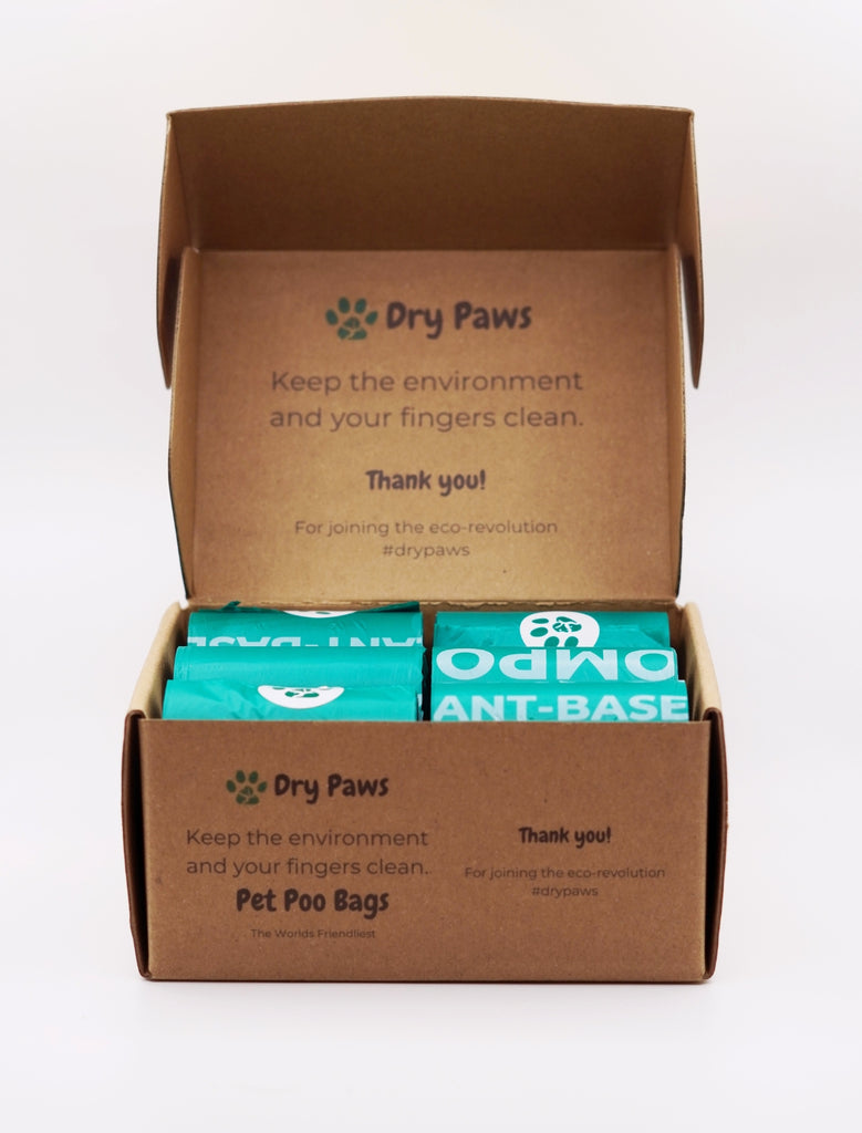 100% Biodegradable Plant Based Pet Poo Bags - 12 Rolls - Dry Paws